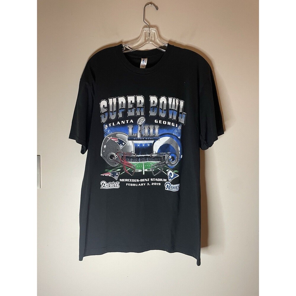 Super Bowl Men’s T Shirt Patriots Vs LA Rams 2019 Black L